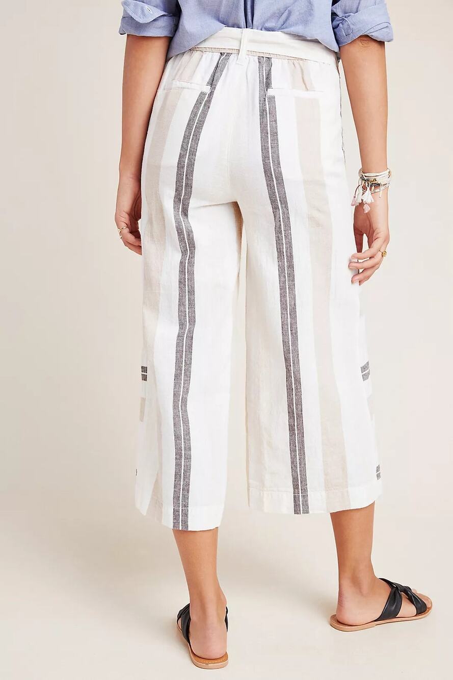 Anthropologie Shorebound Cropped Wide Leg Pants Womens M Ivory Coastal Linen